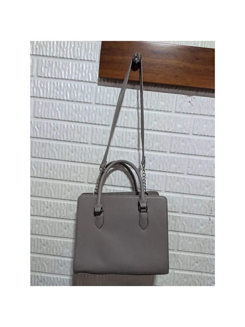 Nine West Women's Gray Solid Square Satchel With Shoulder Strap Handbag